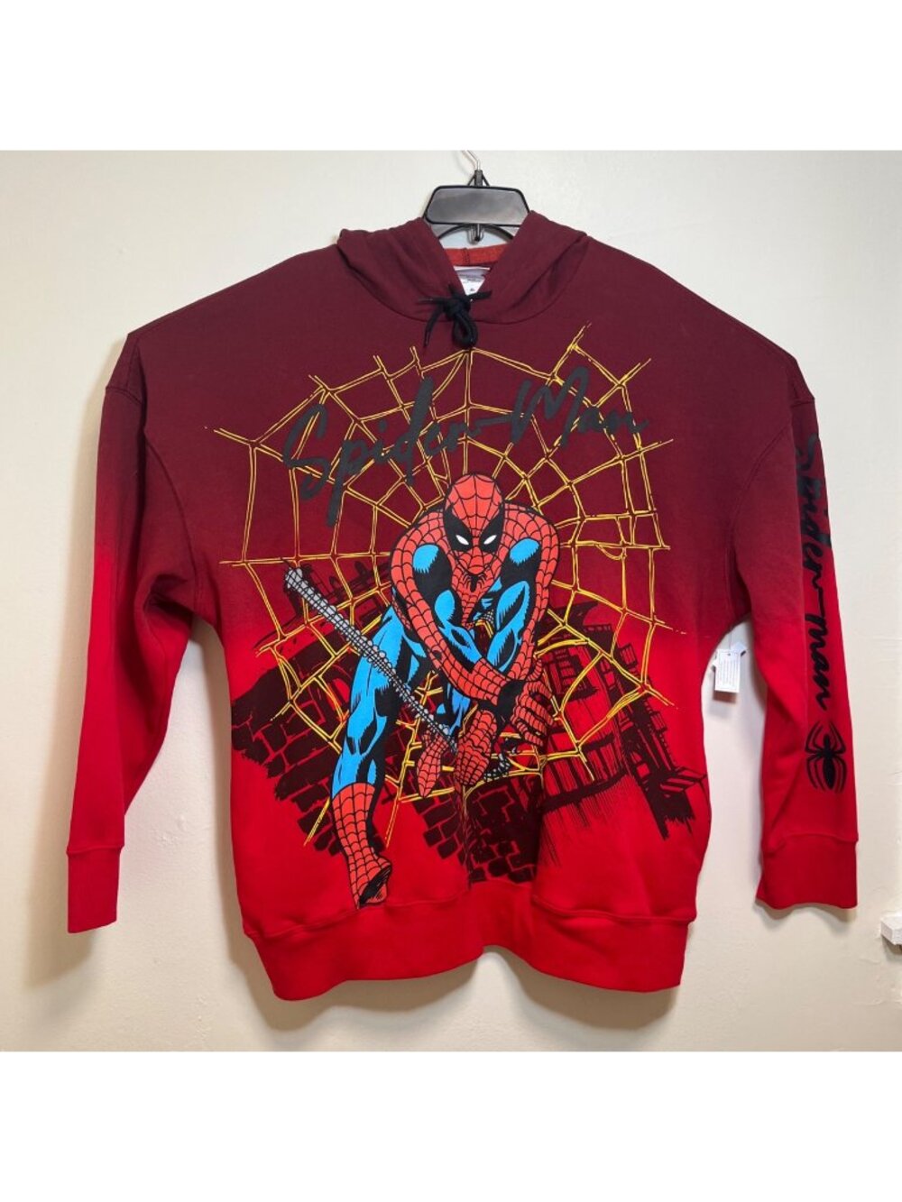 New Spider Man Marvel Graphic Front Sleeve Hoodie Pockets Red Men's XL